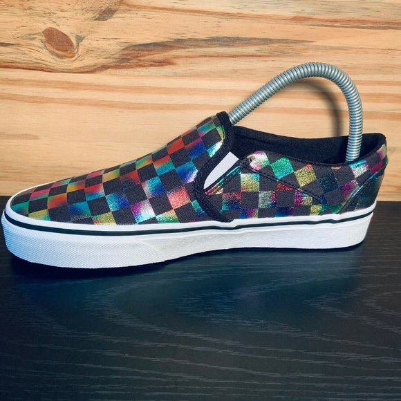 Vans Asher Checkered Shimmering Canvas Slip Ons - Picture 5 of 9